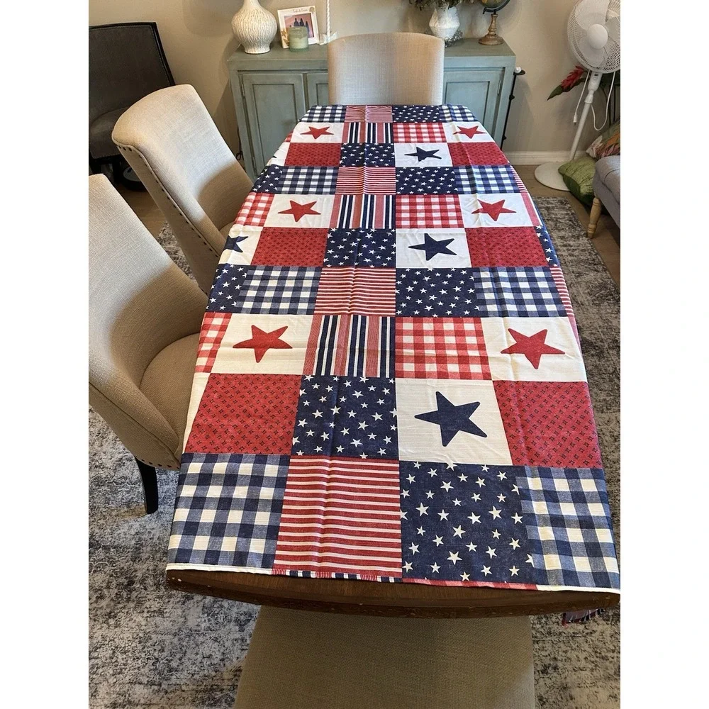 Celebrate Americana Together Patriotic Tablecloth 58x82 Rectangular